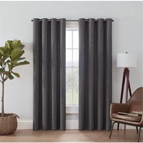 Eclipse 63"x52" Rowland Blackout Curtain Panel (One Panel) Charcoal - Picture 1 of 9